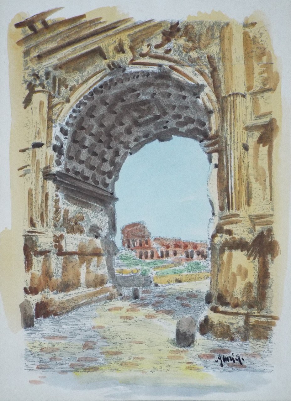 Ink & Watercolour - Rome. The Colosseum View from Tito's Arch.